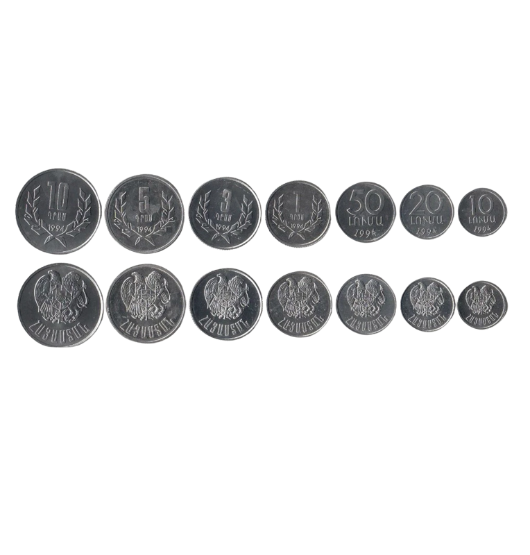 Set de Armenia 7 monedas 10,20,50 Luma 1,3,5,10 Dram 1994